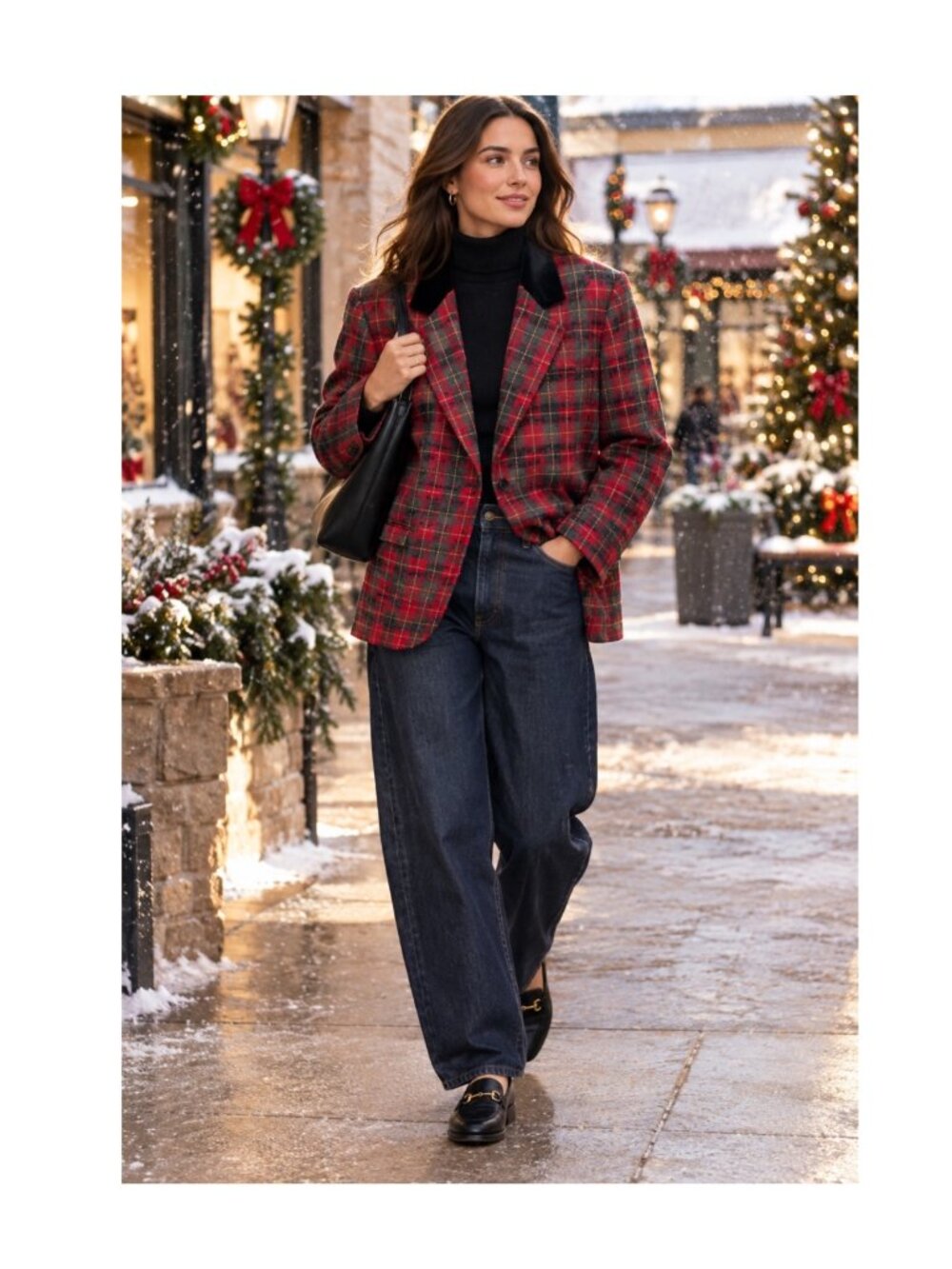 Vintage Sag Harbor M/L Red Plaid Wool Bl Blazer Jacket Velvet Preppy Old Money